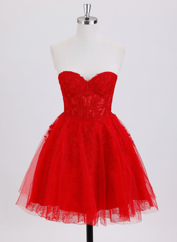 Ball-Gown/Princess Sleeveless Short Tulle Homecoming Dress With Appliques